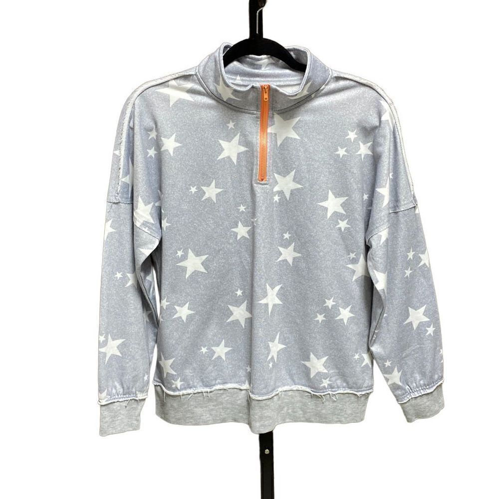 Gray & White Star 3/4 Zip Sweatshirt Size Small NWOT